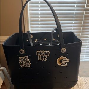 BOGG BAG Navy Tote with Fun Patches